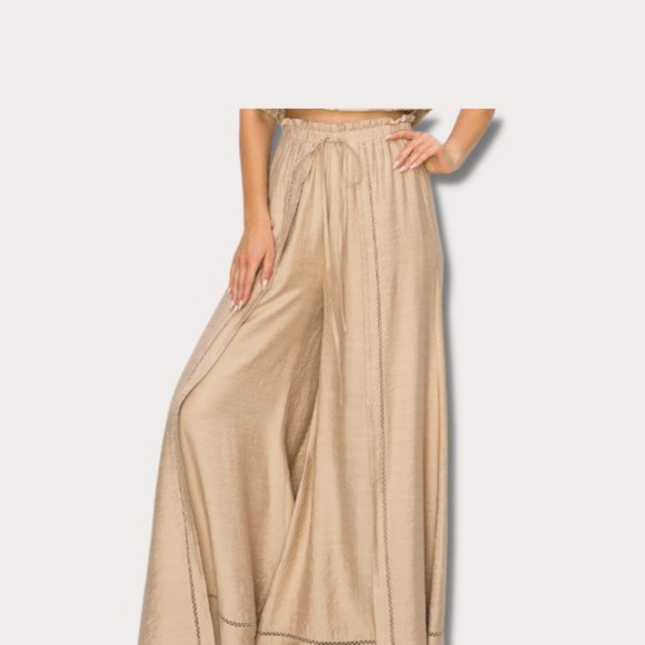 Wide Leg Pant & Crop Top Set |  Tan - Picture 2 of 4